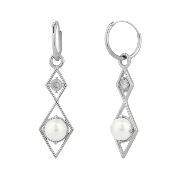 Spero London Sterling Silver Rhombus 3D Pearl Earrings