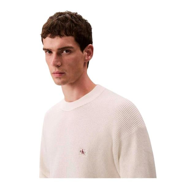 Calvin Klein Mens Waffle Crew Neck Jumper - Tofu - 