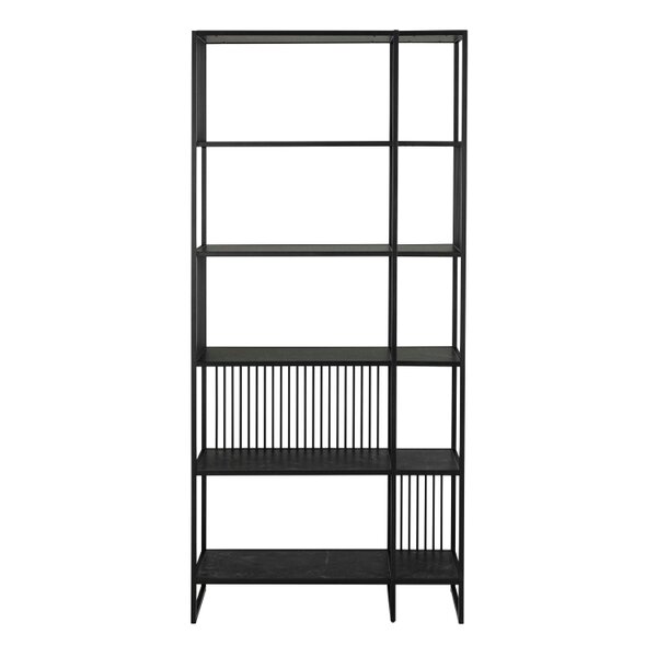 Wyld Haus Porto Tall Modern Organic Black Metal Shelving Unit Stone Effect Shelves