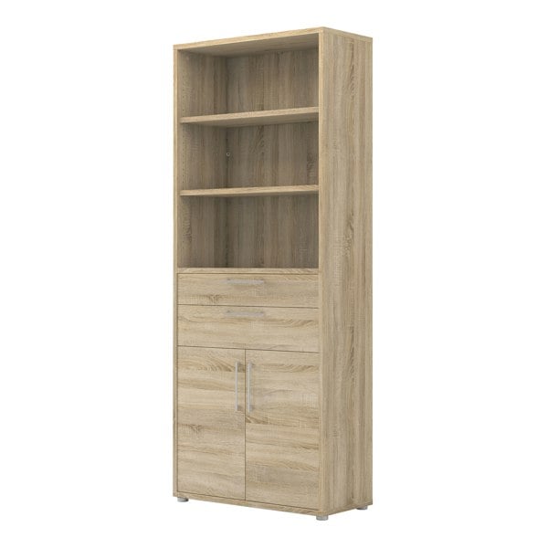 Furniture To Go Prima Bookcase 3 Shelves with 2 Drawers 2 Doors in Oak