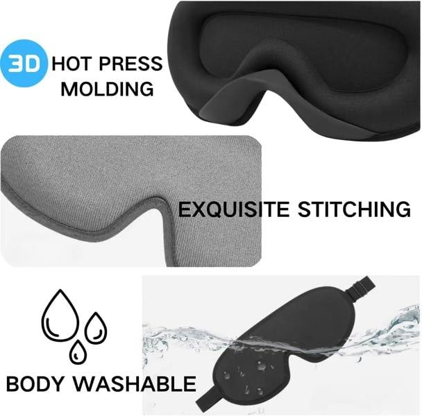 KAV Ultra-Thin 3D Blackout Eye Mask for Sleeping, Skin-Friendly Contoured Sleep Mask for Women & Men, Ideal for Side Sleepers with Adjustable Strap
