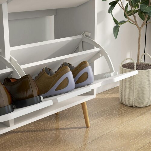 Wyld Haus Toyo Wooden White Shoe Cabinet With 4 Flip Drawers for 16 Pairs