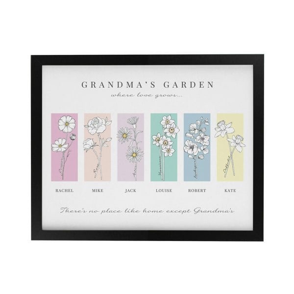 Personalised Memento Company Personalised Birth Flower Family of 6 Black Framed Print