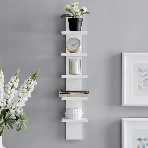 Havendro White 5 Tier Vertical Wall Shelf Floating Storage Unit Decorative Display Shelf