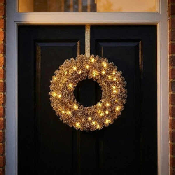 Garden Greatness Gold Glittered Light-Up Wreath