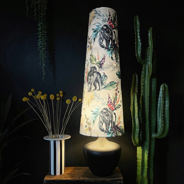 Handmade Oversized Cone Lampshades in Dust Grey Light On