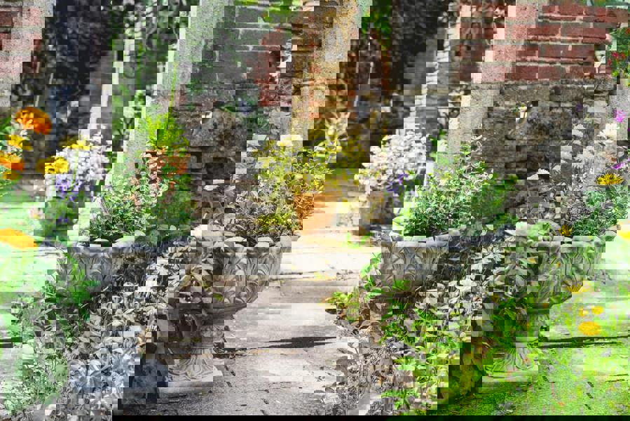 Pair of Tulip Design Stone Cast Garden Vases