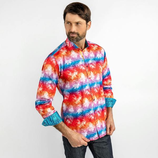 RED TIE DYE SKULLS PRINT SHIRT - Premium Men's Patterned Shirt by Claudio Lugli | Bold Design, Tailored Fit, Best Printed Shirts