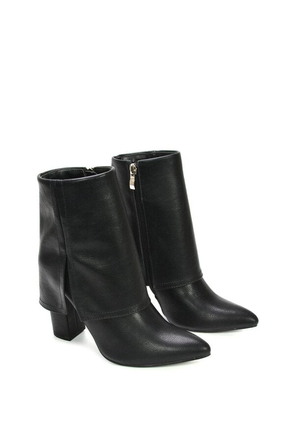 XY LONDON Fold Over Ankle Boots Layered Point Toe Block Heel Booties
