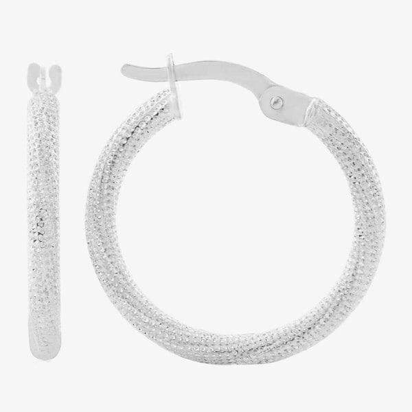 T. H. Baker 9ct White Gold Beaded Twist Hoop Earrings GER77-W