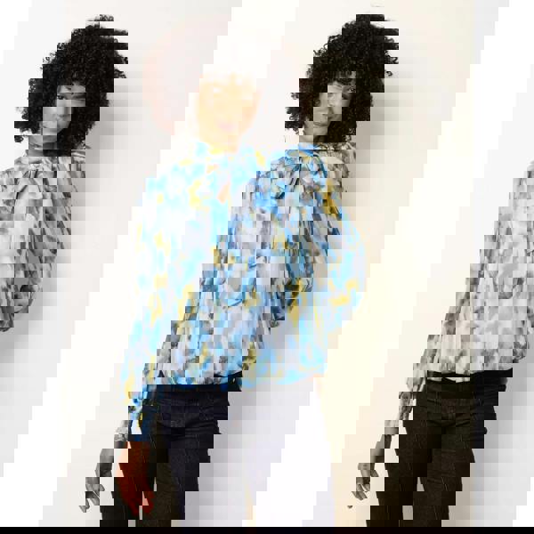 Blue Vanilla Pussybow Puffball Top