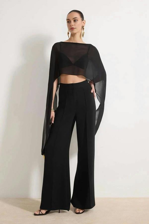 WOVCOR Straight Boat Neck Sleeveless Woven Chiffon Blouse
