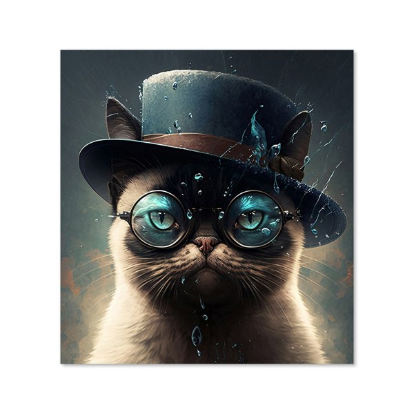 Warren Reed - Designer Siamese Cat With Glasses Splashart Kitchen Splashback