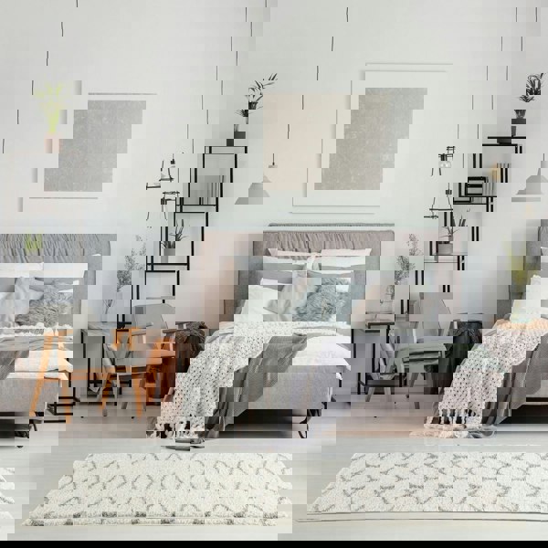 Trellis Design Thick Shaggy Area Rugs Ivory