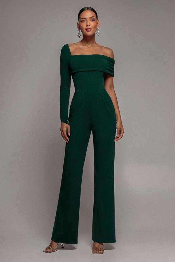 One Shoulder Scuba Jumpsuit - Emerald Green TR375