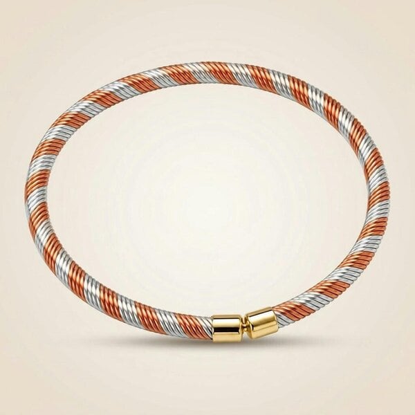 The Colourful Aura Kids Silver & Rose Gold Twisted Cable Bangle Bracelet