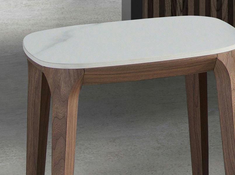 Angel Cerdá Porcelain Marble and Walnut Square Corner Table 2133