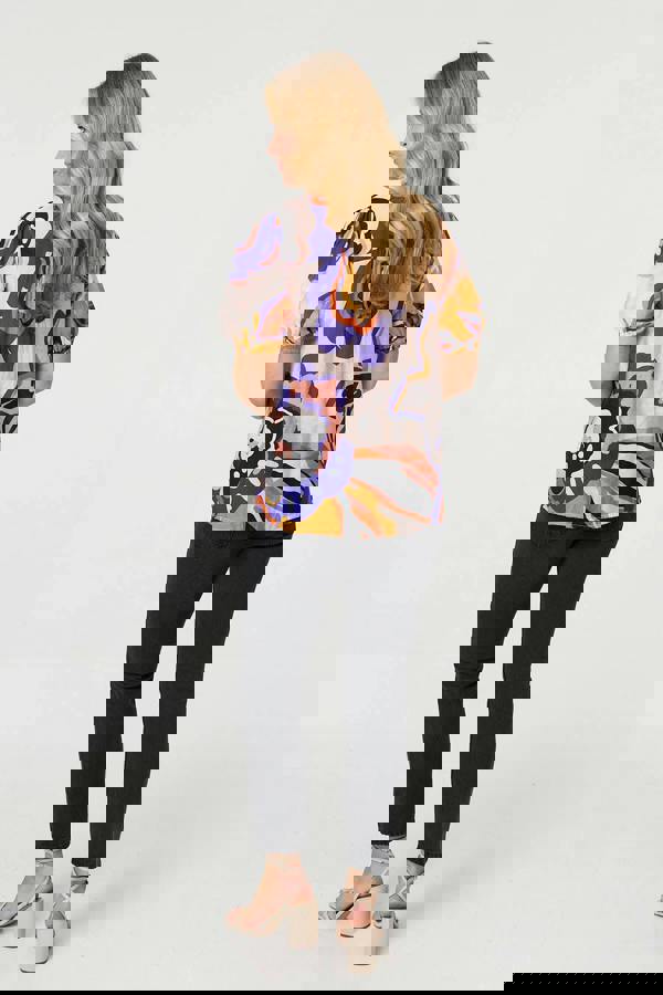 Pink | Abstract Lace Short Puff Sleeve Shirt