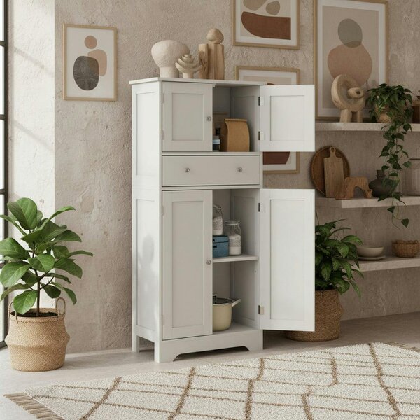 Wyld Haus Elne Vael Wooden White Freestanding Multi Storage Kitchen Cabinet