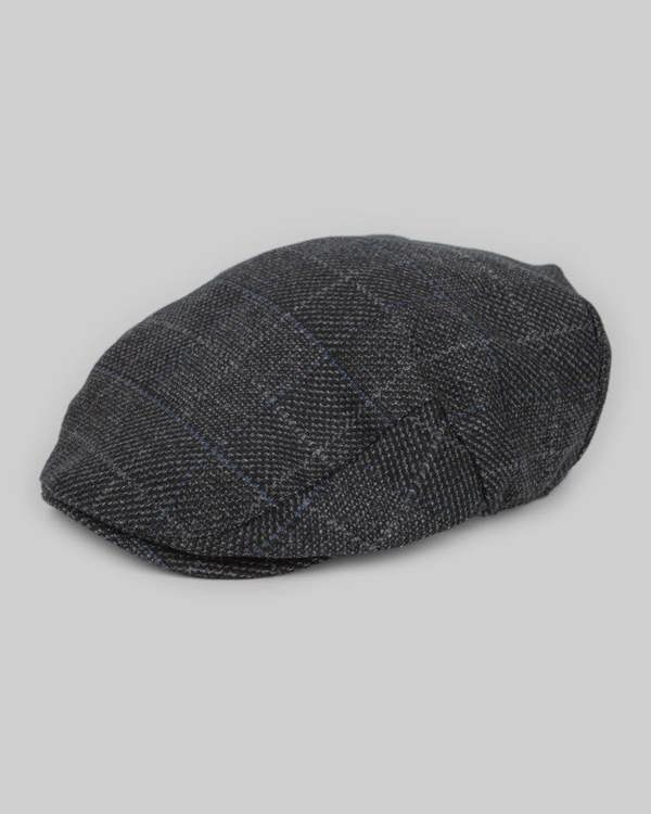 Steel & Jelly Charcoal & Navy Check Flat Cap