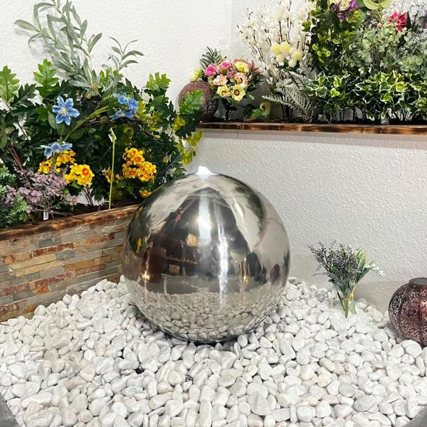 Tranquillity Water Features 40cm Stainless Steel Sphere Modern Metal Water Feature