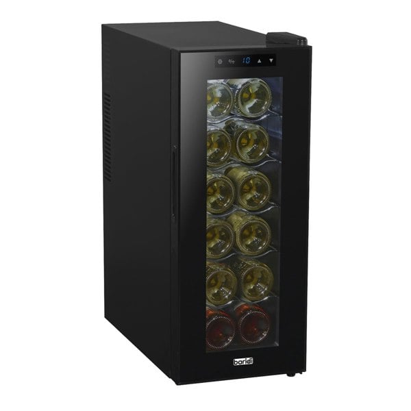 12 Bottle Freestanding Wine Cooler Fridge LED Backlit Metal Shelf BLACK & GLASS - LoopsDirect