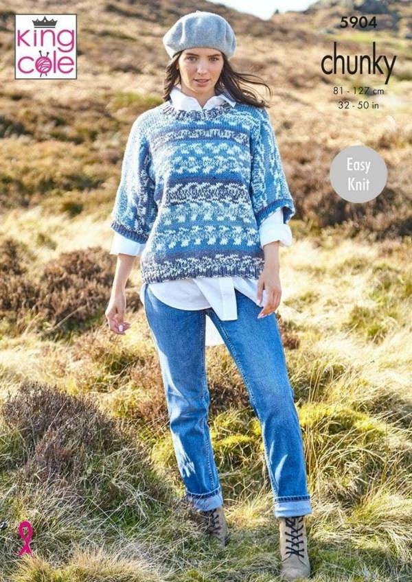 King Cole Nordic Chunky Knitting Pattern 5904, Sweaters for Women, 32 - 50 Inches - Easy