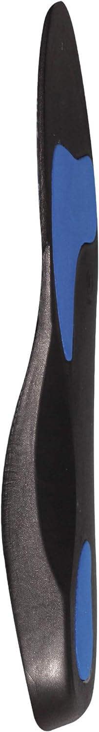 Black Optimum plantar fasciitis insole underside with blue gel heel and forefoot pads, on white - Optimum