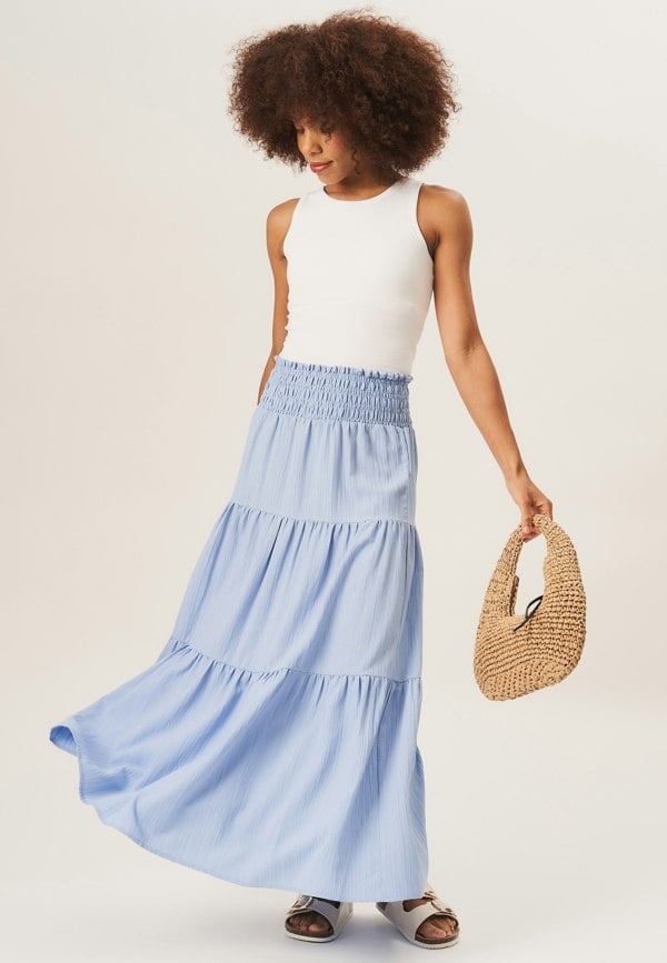 Gini London Blue Smocked Tiered Maxi Skirt