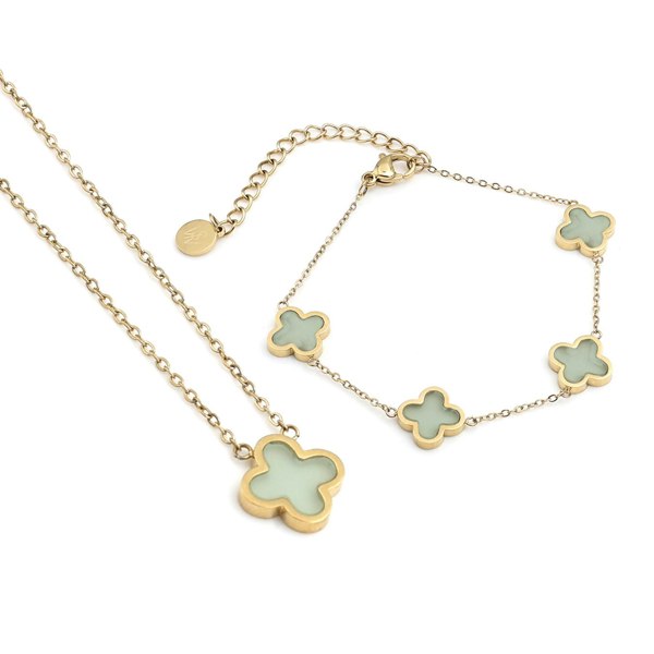 Say It With Jade Crystal Clover Gift Set - Yellow Gold