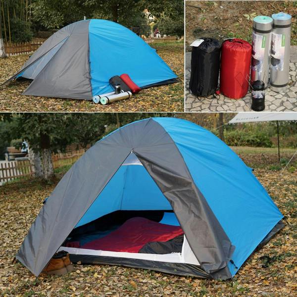 Gr8 Garden 2 Person Camping Starter Set 4 Man Tent Sleeping Bags Mats LED Lantern Festival Kit
