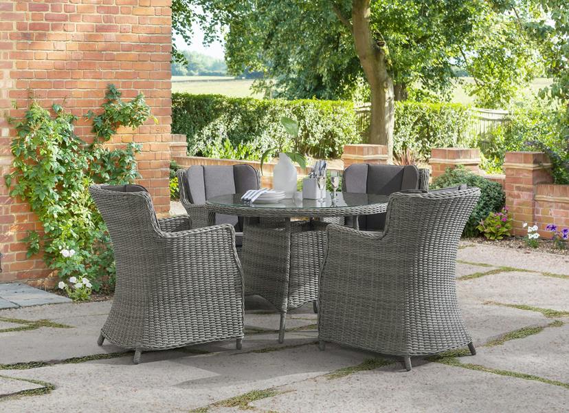 Swinley 4 Seater Rattan Round Garden Dining Table & Chairs Set