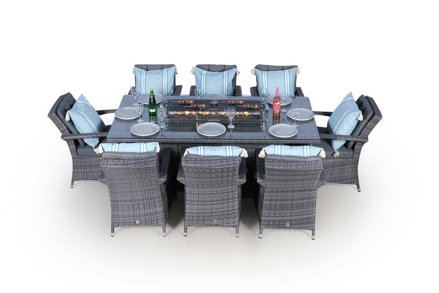Giardino Arizona Fire Pit 8 Seater Rectangle Rattan Dining Set