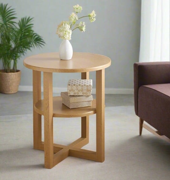 Modcraft Small Side Table with Shelf Round Coffee Table for Living Room Bedroom or Hallway