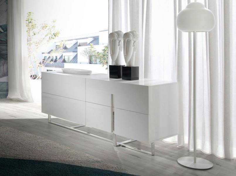 Angel Cerdá White Wood and Chromed Steel Sideboard 3052