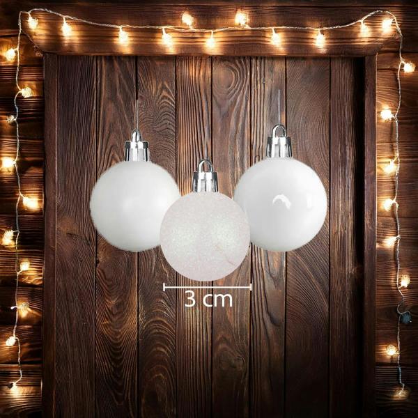 3cm White Christmas Baubles Pack Sizes 12 or 24 Shatterproof PVC Hanging Decorations image 8