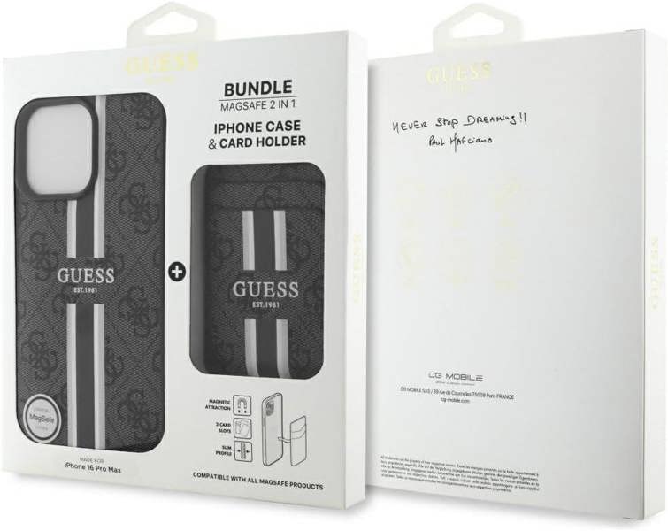 Guess 4G Stripes Case with MagSafe Wallet for iPhone 16 Pro Max 6.9" Black - GUBPHCP16XP4RPSK