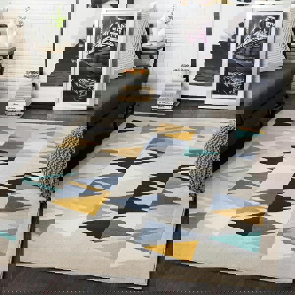 Livabliss City-Geometric Yellow Blue Grey Black Rug