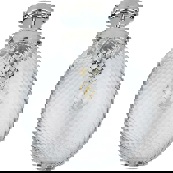 Decorative Flush Bathroom Ceiling Light Fitting - Clear Spiral Glass Shade