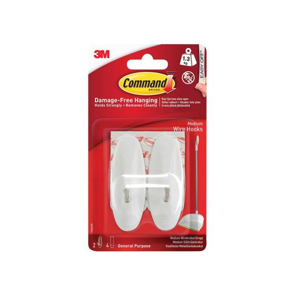 Command Medium Wire Hooks (pack 2) - Multi Colour - 