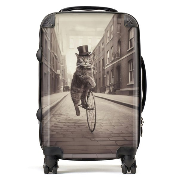 Warren Reed Victorian Cat Riding A Bike Suitcase