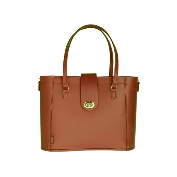 Zatchels Leather Mini Twist Lock Shopper Bag - Chestnut