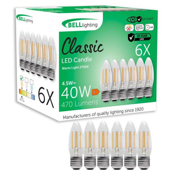 BELL Lighting E27 LED Filament Candle 4.5W Energy Saving Light Bulbs