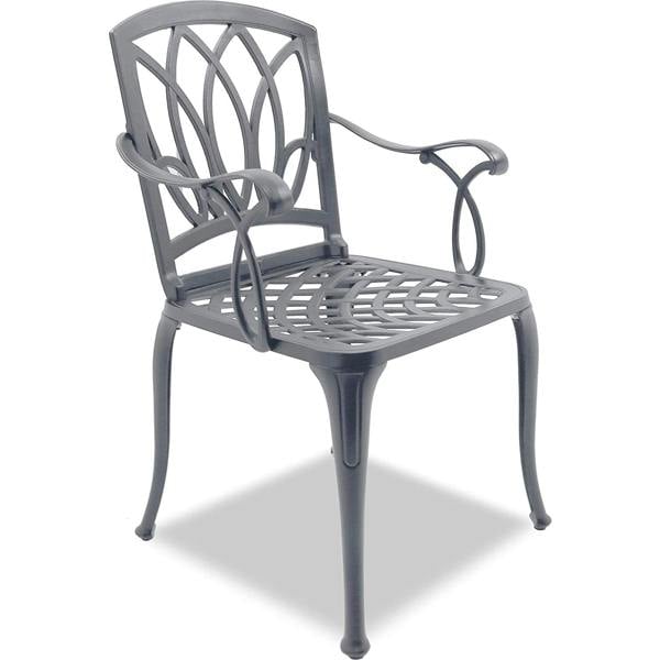 Homeology POSITANO Luxurious Garden and Patio Table and 4 Large Chairs with Armrests Cast Aluminium Bistro Set - Grey