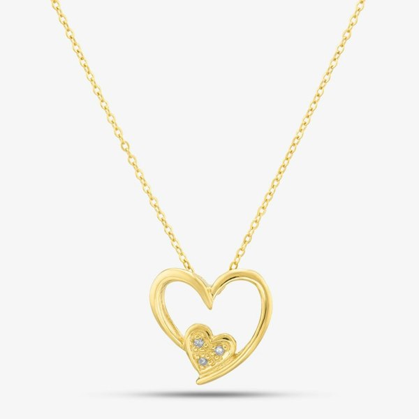 T. H. Baker 9ct Yellow Gold Double Heart Diamond Pendant Necklace PP03110Y