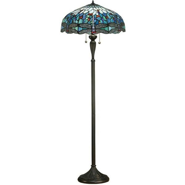 Tiffany Glass Dragonfly Floor Lamp - Dark Bronze Finish - 2 x 60W E27 GLS LED Loops