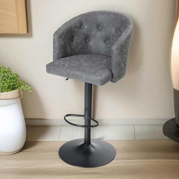 Rafaelo Mobilia 2PC Height Adjustable 360 Swivel Bar Stools Set With Backrest And Armrest Grey
