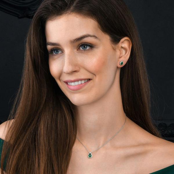 namana 925 Sterling Silver Pear Drop Green Halo Pendant Necklace for Women