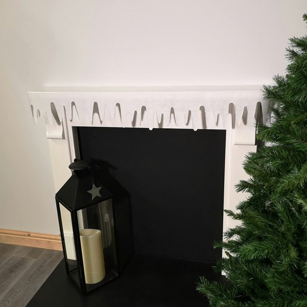 Samuel Alexander Premier White Felt 18cm x 240cm Decorative Glitter Christmas Icicle Fringe Wall Fireplace Decoration