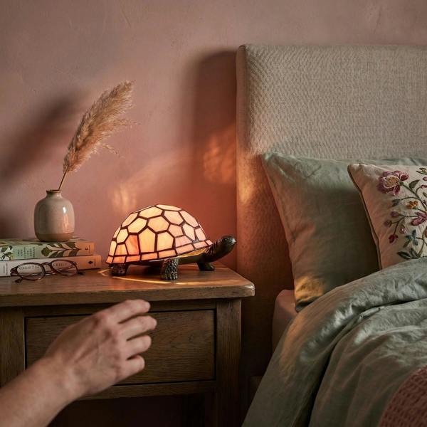Classic and Quirky Soft Pink Stained Glass Tiffany Tortoise Table Lamp Image 6